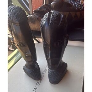 Vintage African Hand-Carved Ebony Wood Bust Statues